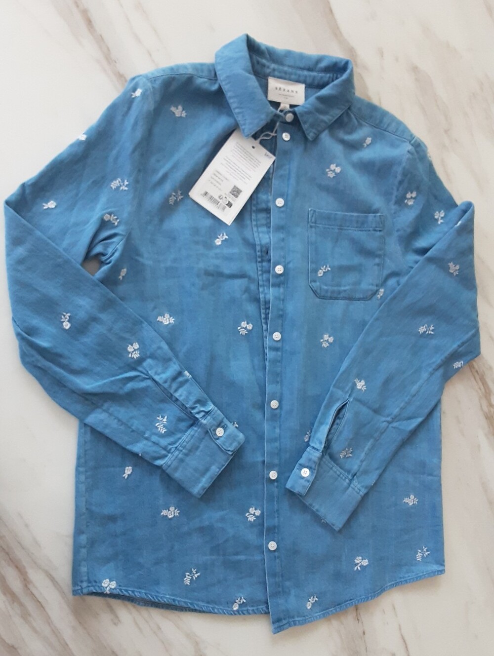 SEZANE Tomboy 100% Cotton Floral Embroidered Denim Button-Front Shirt Sz 0 NWT - Picture 5 of 7